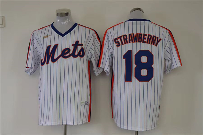 Men's New York Mets #18 Darryl Strawberry White Stitched Baseball Jersey